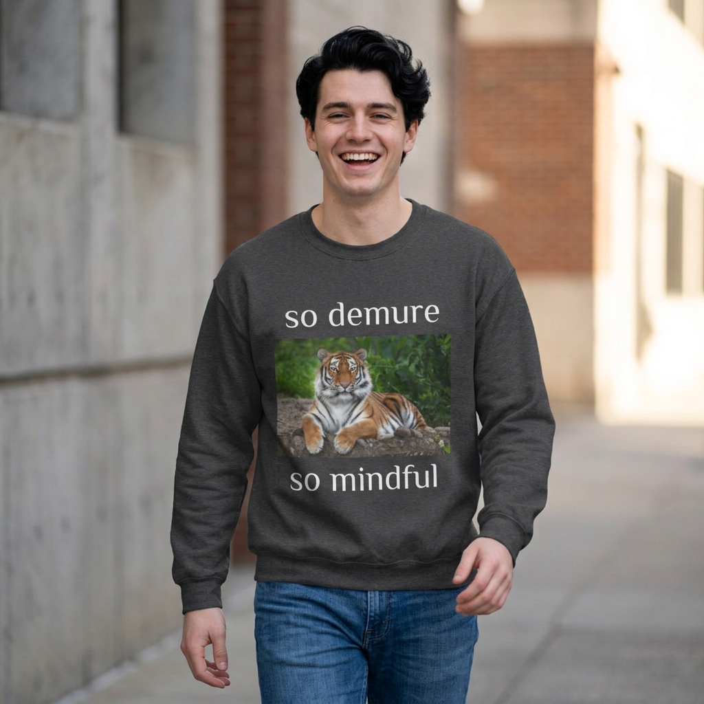 demure tiger unisex sweatshirt