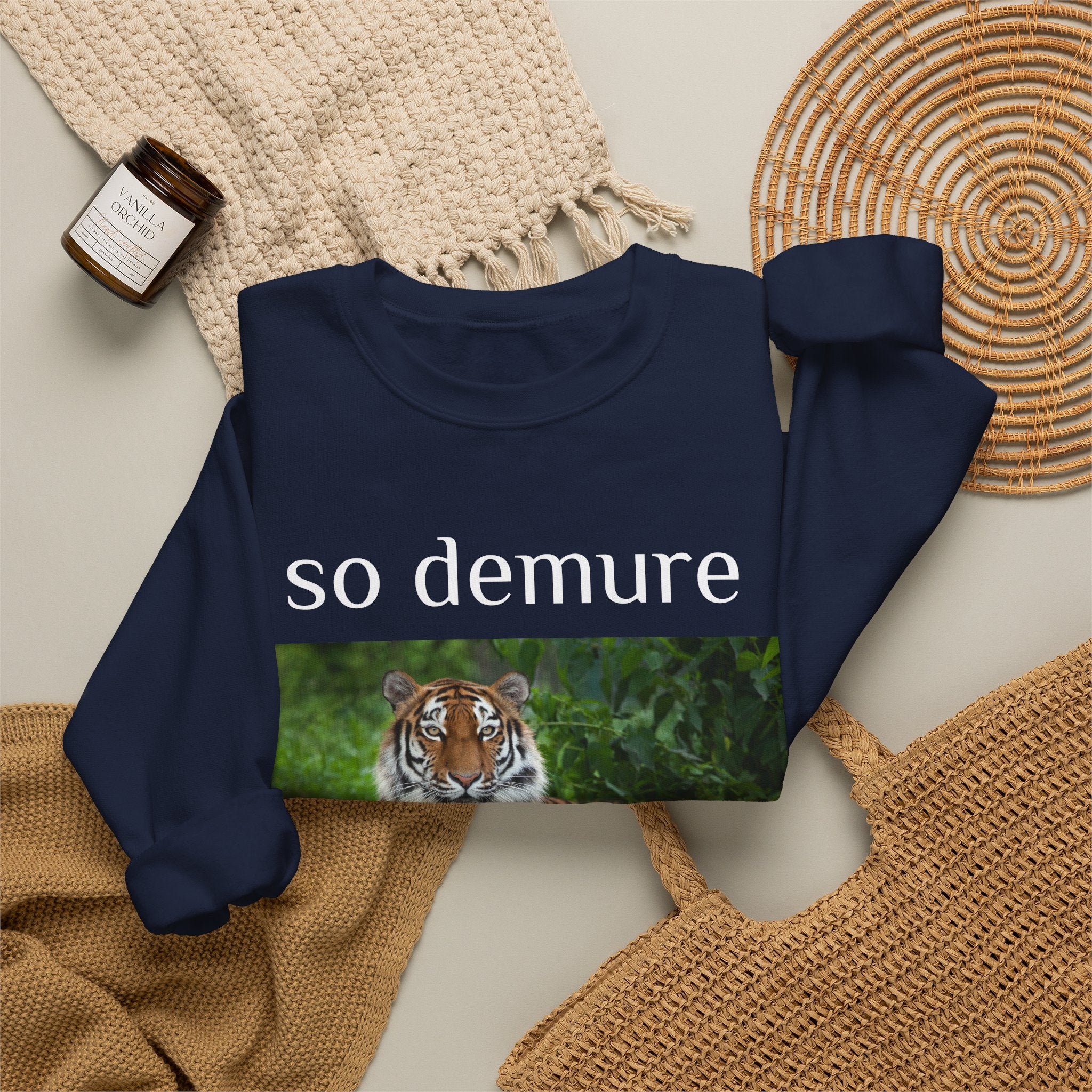 demure tiger unisex sweatshirt